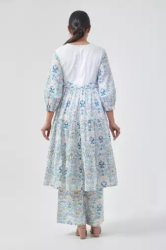 Aqua blue flared kurta set