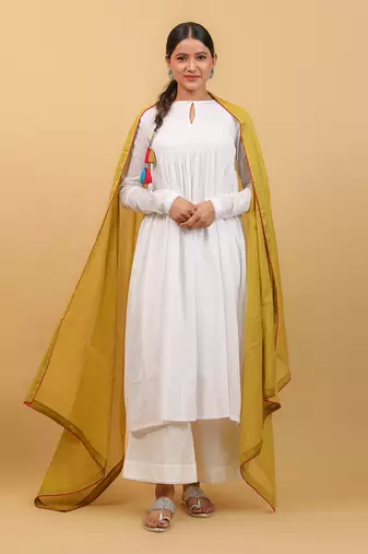 White smocking anarkali set