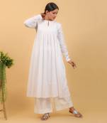 White cotton smocking anarkali set