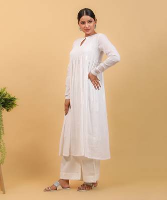 White cotton smocking anarkali set 2