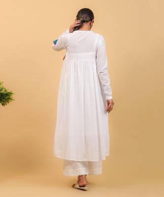 White cotton smocking anarkali set 3