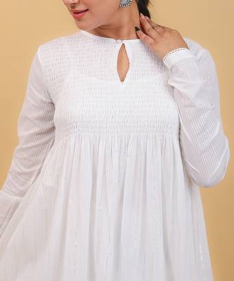White cotton smocking anarkali set 4