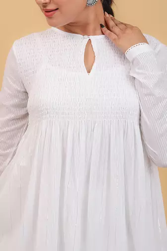 White cotton smocking anarkali set