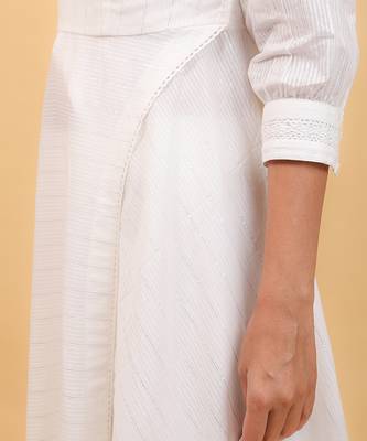 White cotton high slit anarkali set 5