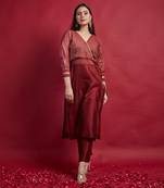 Maroon high slit kurta set