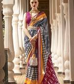 Grey Color Patola Silk blend Foil Print Work Traditonal Saree