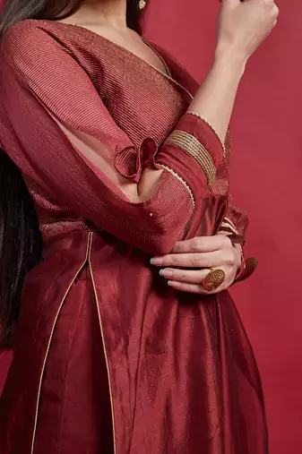 Maroon high slit kurta set