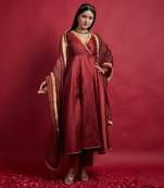 Maroon chanderi handloom anarkali set