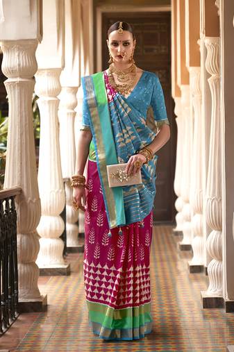 Rani Pink Color Patola Silk blend Foil Print Work Traditonal Saree
