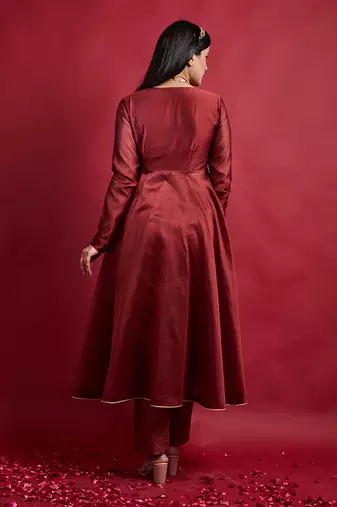 Maroon chanderi handloom anarkali set