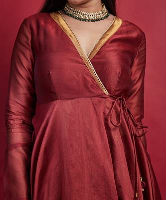 Maroon chanderi handloom anarkali set 5