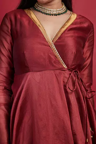 Maroon chanderi handloom anarkali set