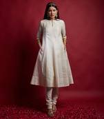 Ivory & gold stripes princess line anarkali set