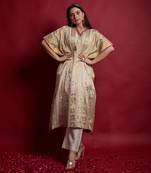 Gold zari stripe kaftan set