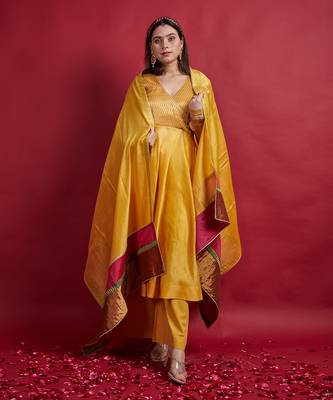 Turmeric yellow anarkali set with dupatta 1
