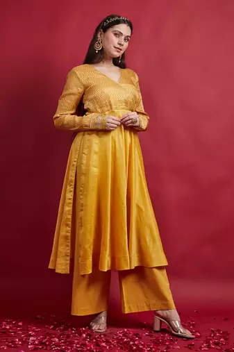 Turmeric yellow anarkali set