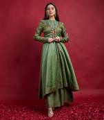 Olive green layered anarkali set