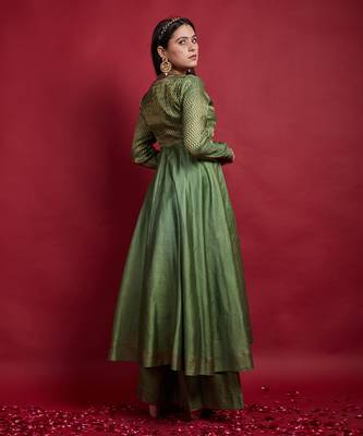 Olive green layered anarkali set 3