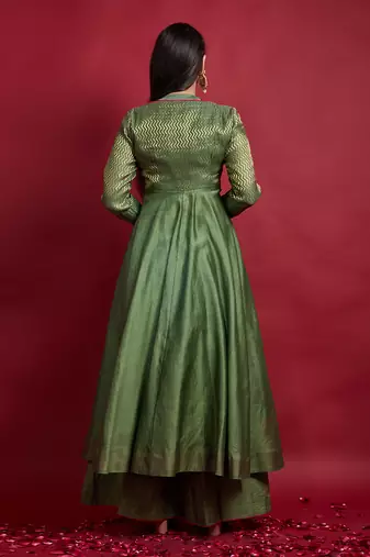 Olive green layered anarkali set
