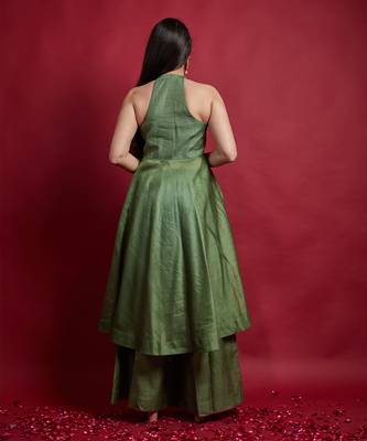 Olive green halterneck anarkali set 2