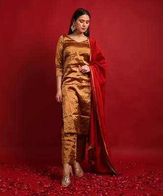 Gold pure handloom zari kurta set 1