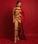 Gold pure handloom zari kurta set