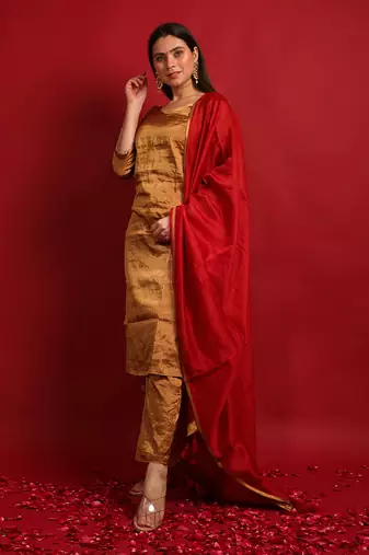Gold pure handloom zari kurta set
