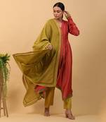 Valentine red asymetric anarkali set with dupatta