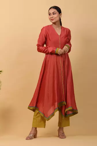Valentine red asymetric anarkali set with dupatta
