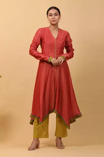 Valentine red asymetric anarkali set with dupatta