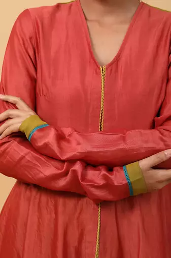Valentine red asymetric anarkali set with dupatta