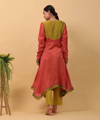 Valentine red asymetric anarkali set with dupatta 5