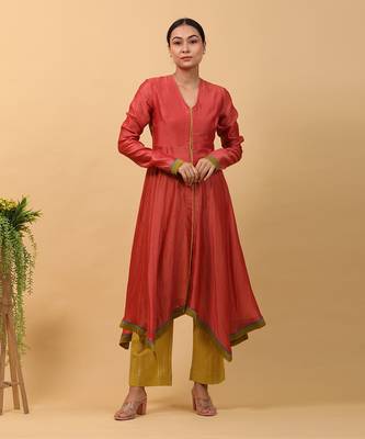 Valentine red asymetric anarkali set 1