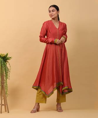 Valentine red asymetric anarkali set 2