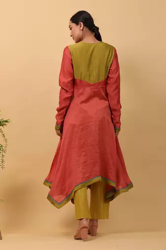 Valentine red asymetric anarkali set