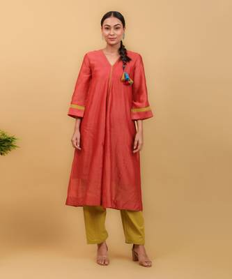 Valentine red flared kurta set 1
