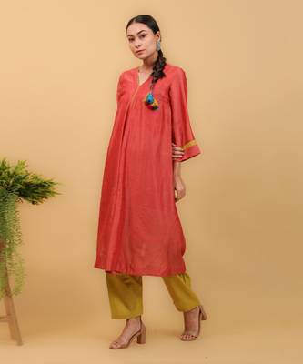 Valentine red flared kurta set 2