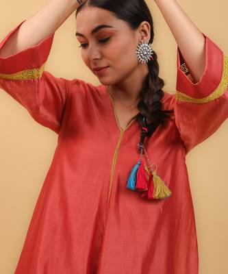 Valentine red flared kurta set 4