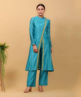 Aqua blue overlap kurta set 1