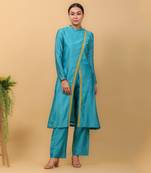 Aqua blue overlap kurta set