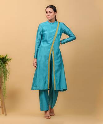 Aqua blue overlap kurta set 2