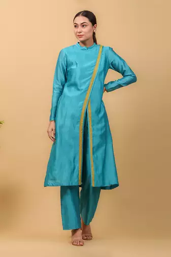 Aqua blue overlap kurta set