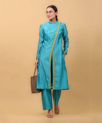 Aqua blue overlap kurta set 3