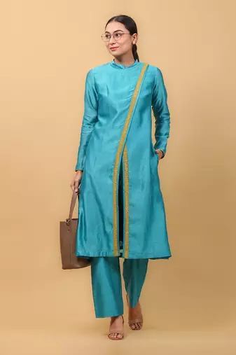 Aqua blue overlap kurta set