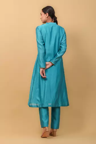 Aqua blue overlap kurta set