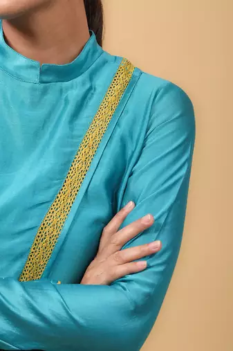 Aqua blue overlap kurta set