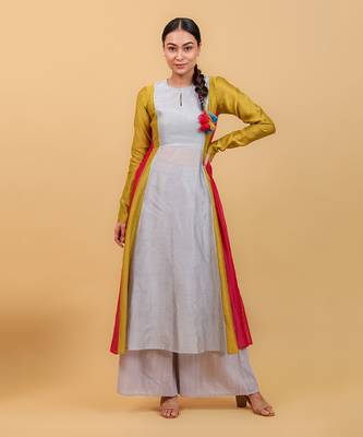 Grey chanderi handloom anarkali set 1