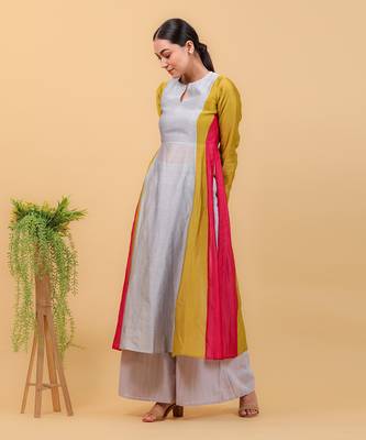 Grey chanderi handloom anarkali set 2
