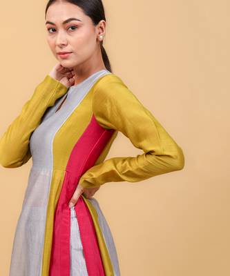 Grey chanderi handloom anarkali set 4