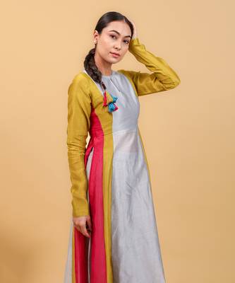Grey chanderi handloom anarkali set 5